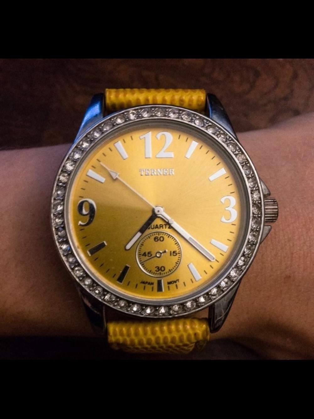 Bijoux Terner Yellow Dial Crystal Bezel Fashion Watch